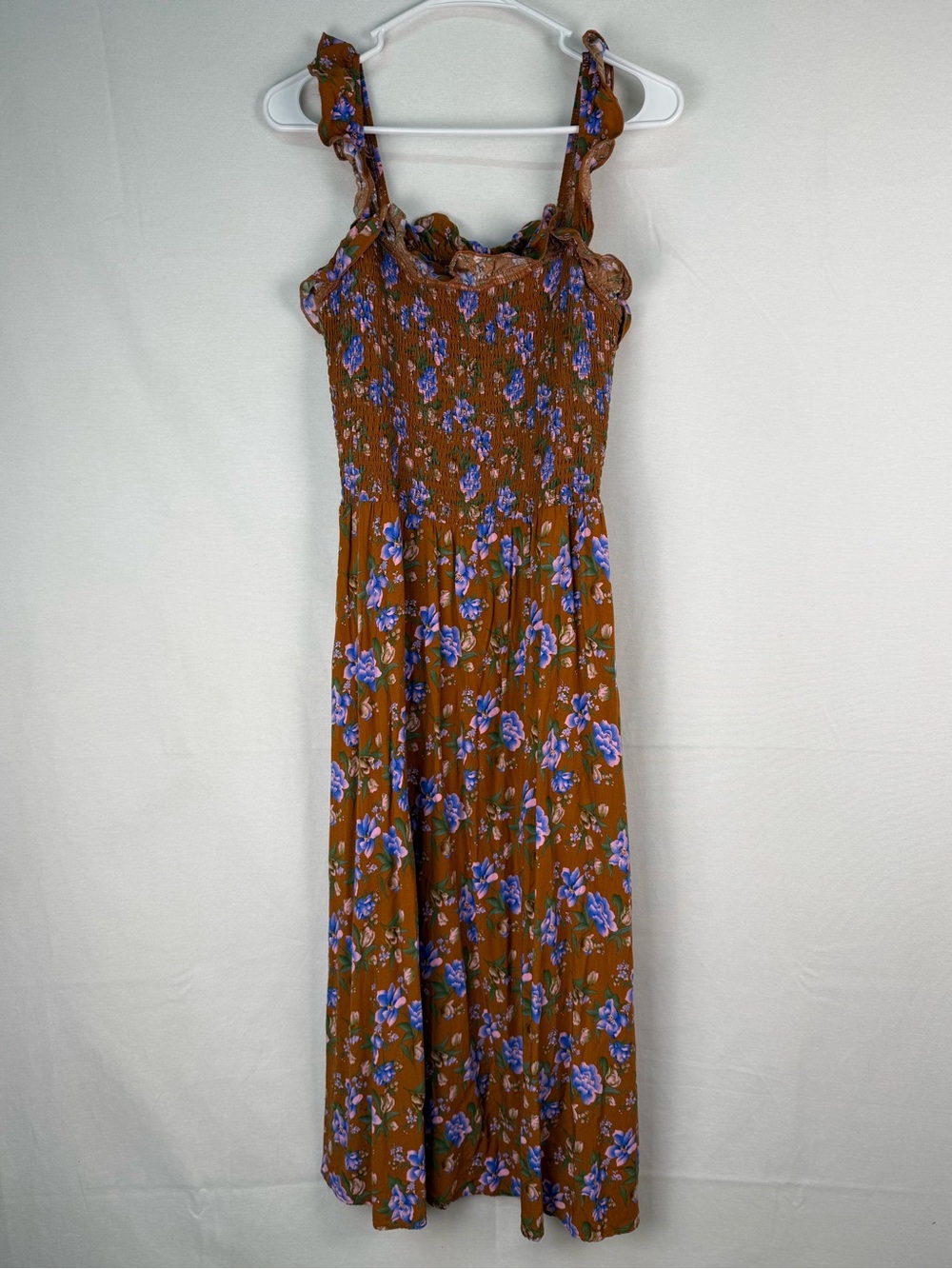 NATURAL LIFE Rust Floral Maxi Dress with Blue Purple Blooms